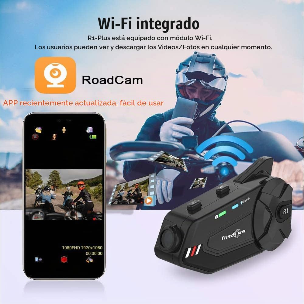 FreedConn R1plus - Casco de motocicleta con Bluetooth e intercomuni...