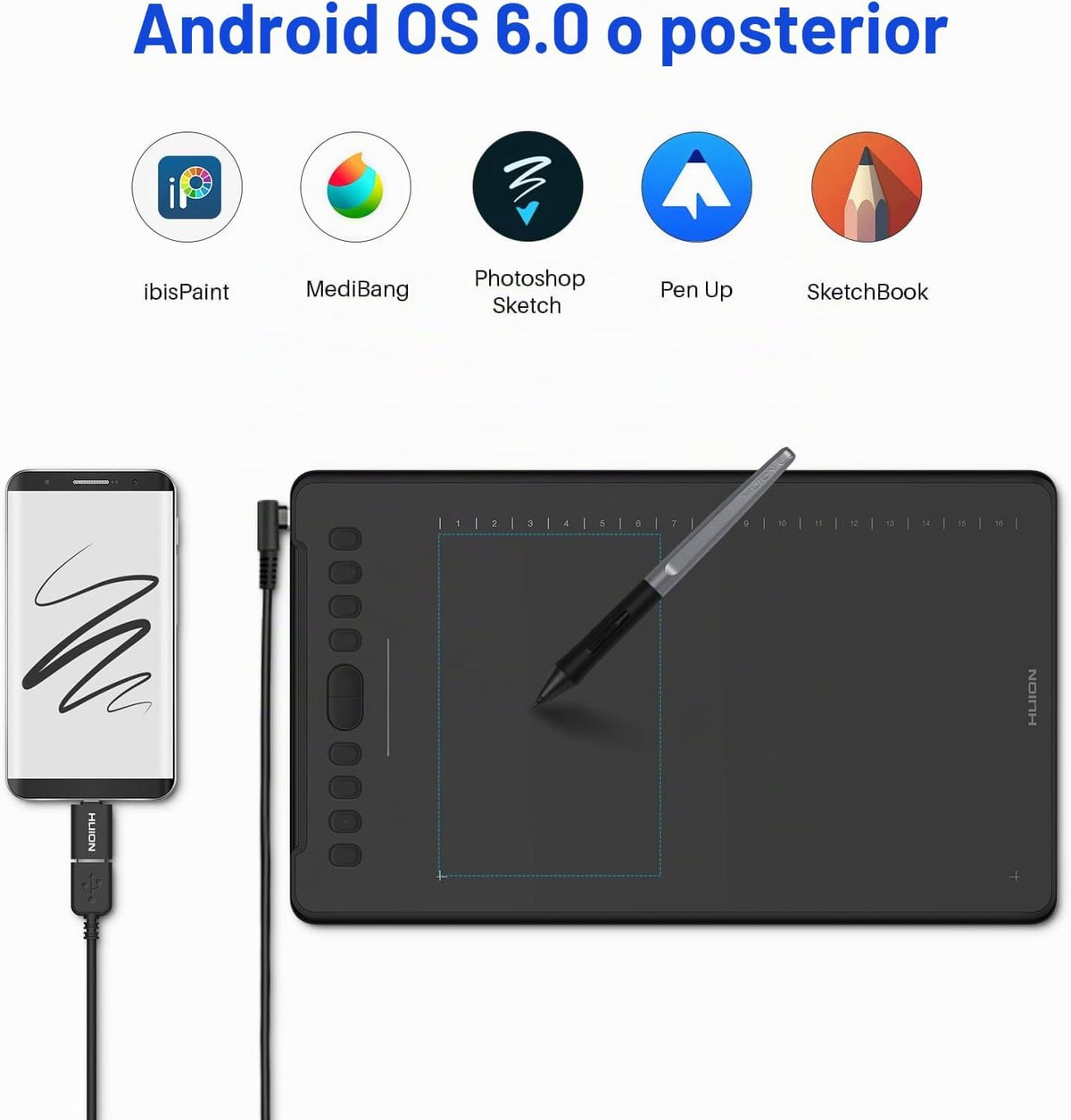 HUION Inspiroy H1161 - Tableta de dibujo gráfico con tira táctil, 1...