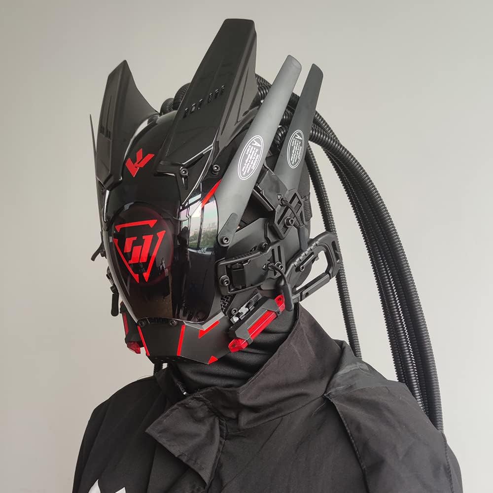 KYEDAY Máscara punk cosplay para hombres, luz redonda con trenzas m...
