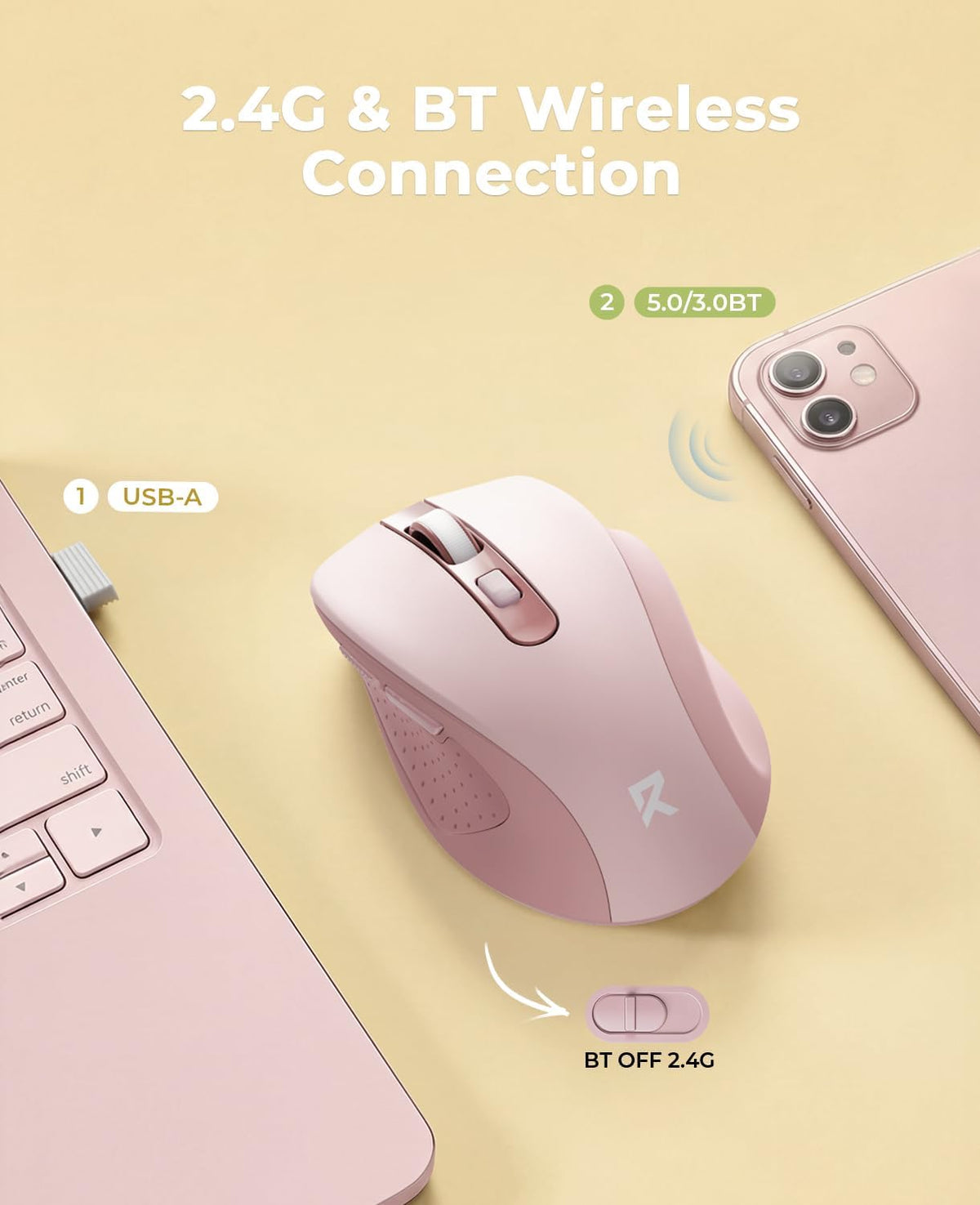 Redragon Mouse inalámbrico para laptop, mouse Bluetooth (BT5.0\/3.0...