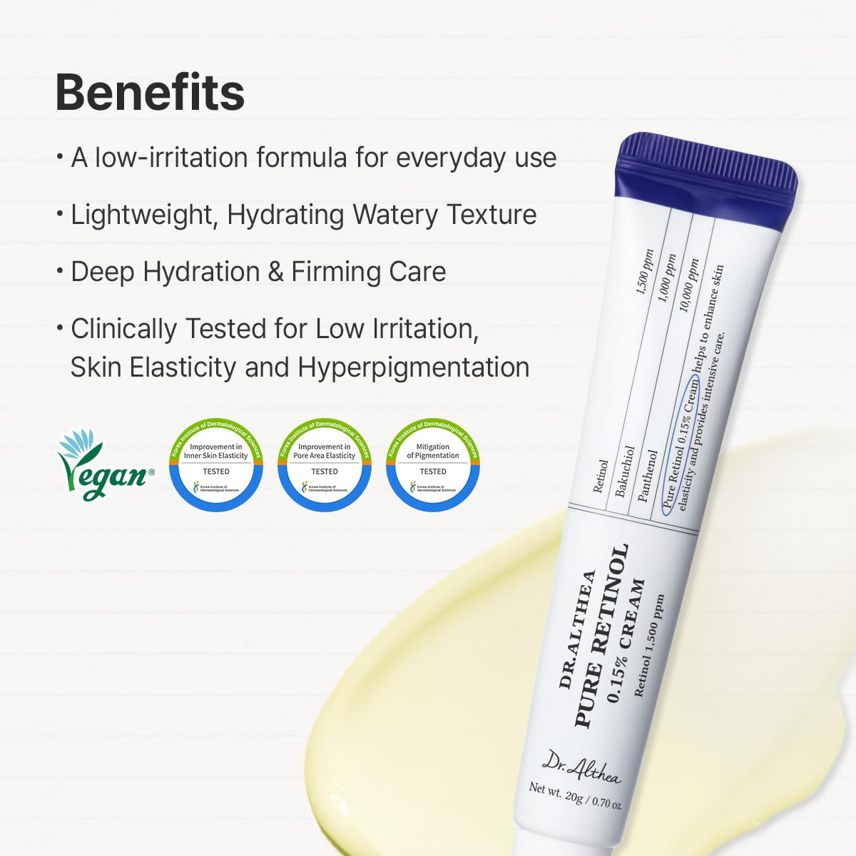 Dr.Althea Pure Retinol 0.15% Cream, cuidado de la piel vegano corea...