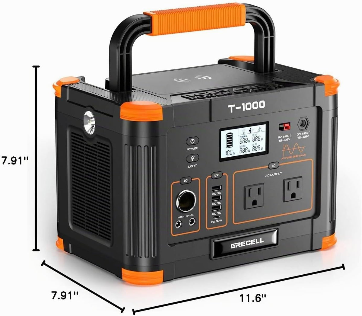 GRECELL 999Wh generador solar 1000W estación de energía portátil pa...