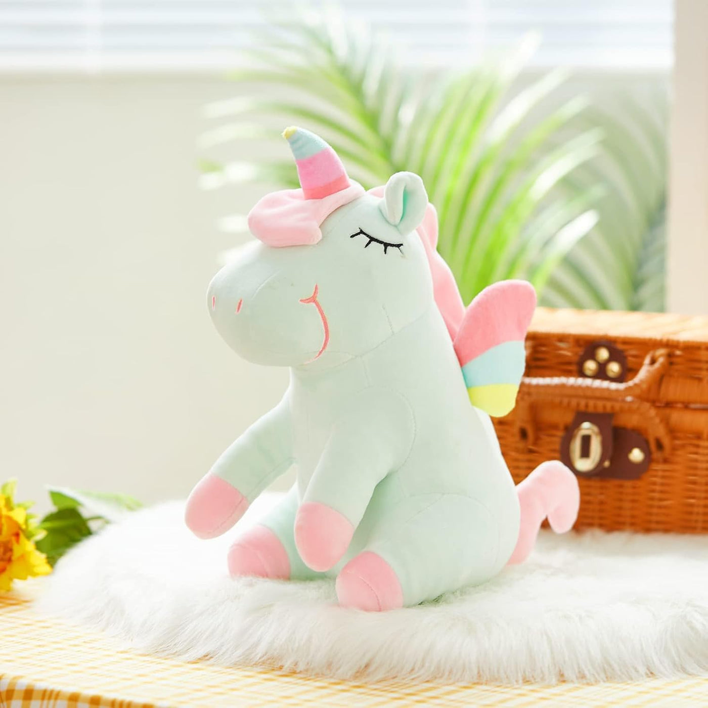 Athoinsu Juguete suave de peluche de unicornio verde iluminado con...