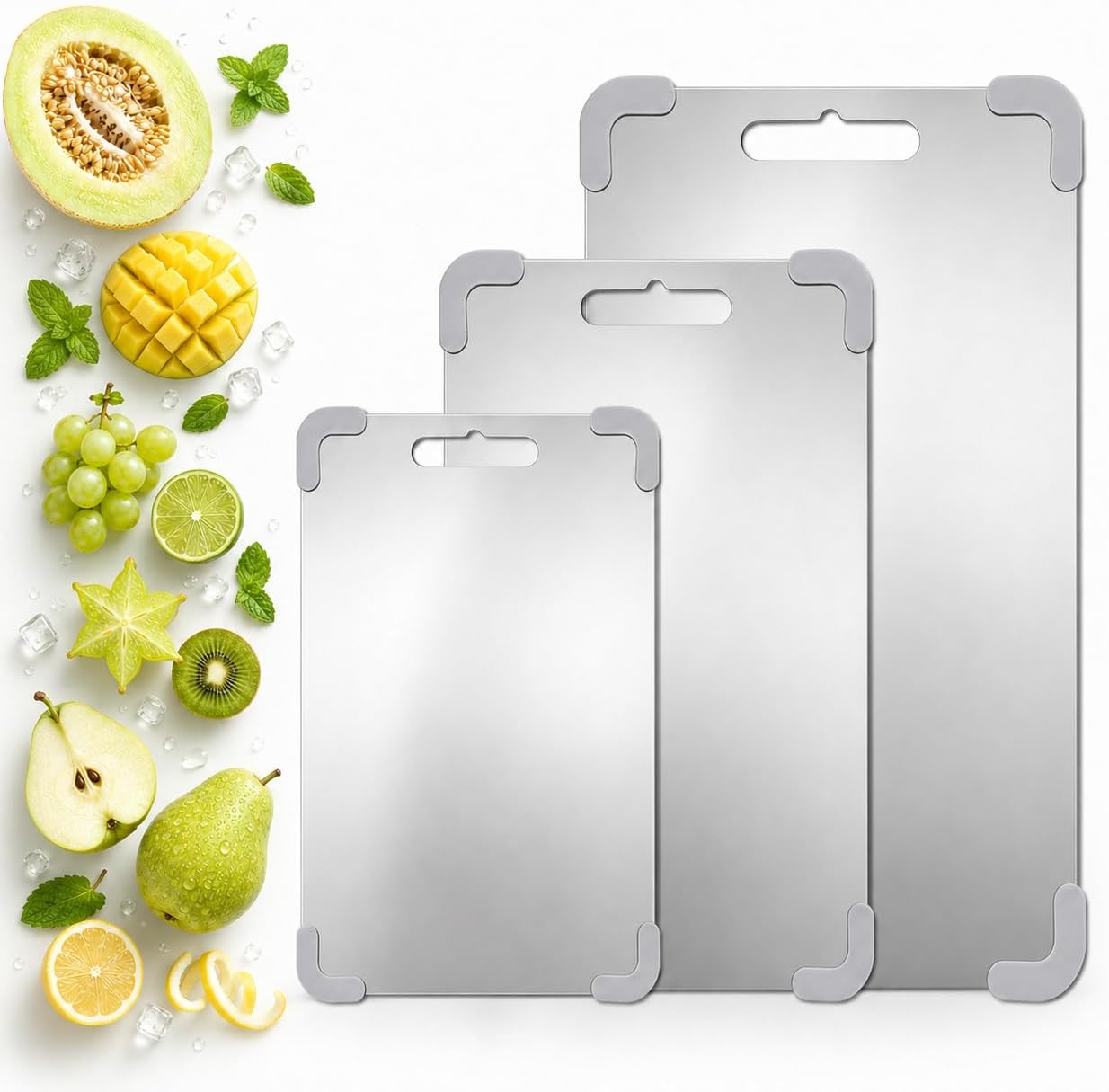 Juego de 3 tablas de cortar de acero inoxidable para cocina, juego...