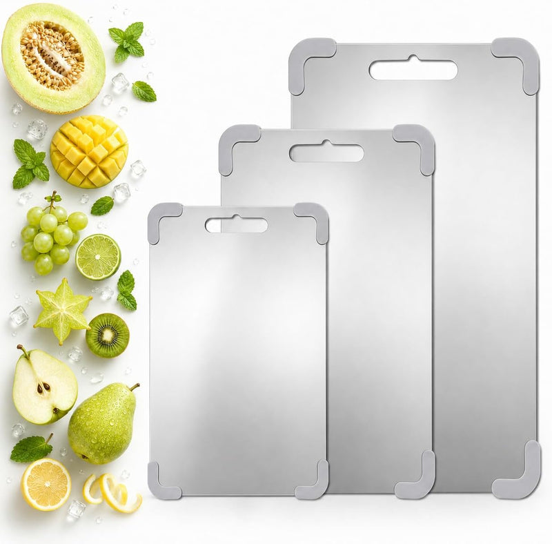 Juego de 3 tablas de cortar de acero inoxidable para cocina, juego...