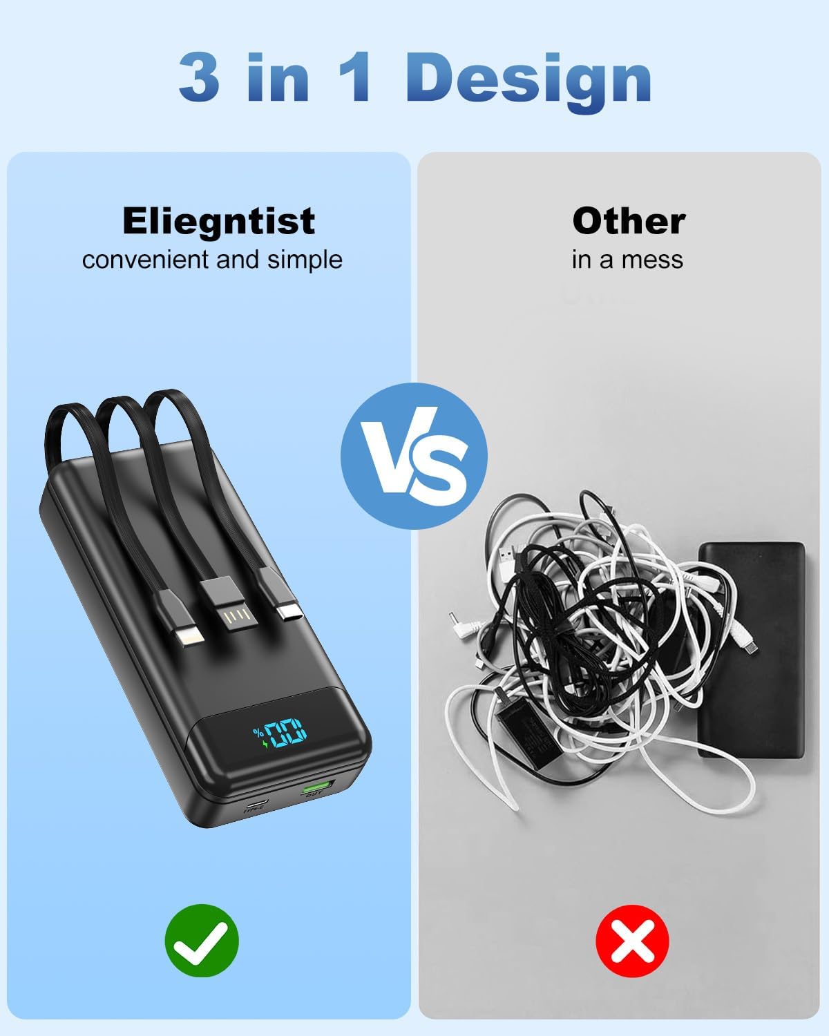 Eliegntist Cargador portátil con 3 cables integrados reforzados | 4...