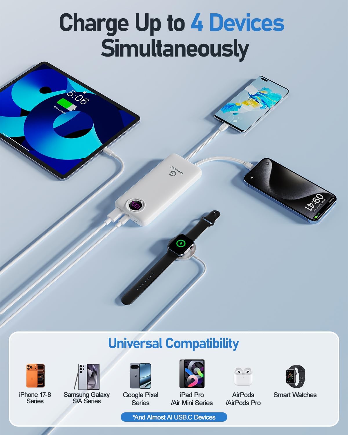GrnOas.E Cargador Portátil con Cables Integrados, 10000mAh 22.5W Ba...