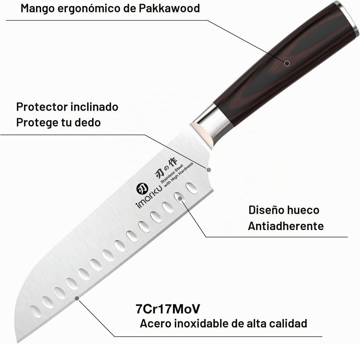imarku Santoku Cuchillo de chef japonés de acero inoxidable de alto...