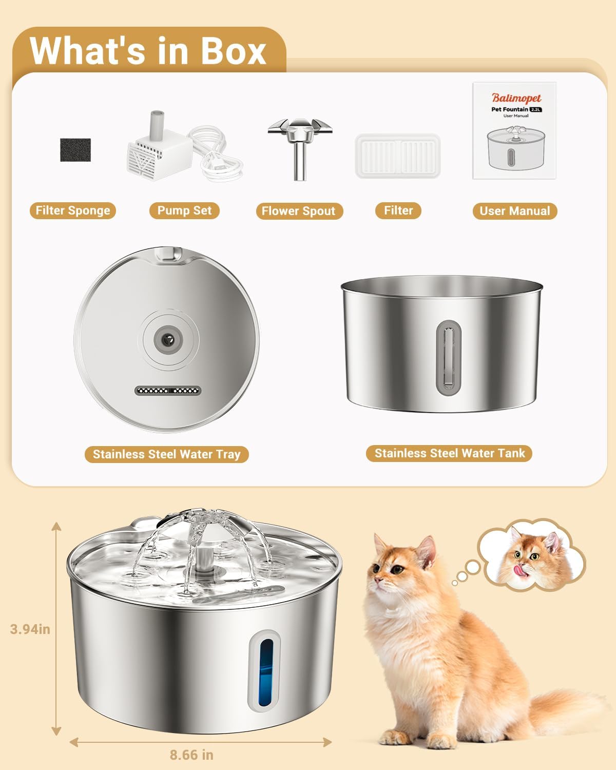 Fuente de agua de acero inoxidable para gatos, dispensador de agua...