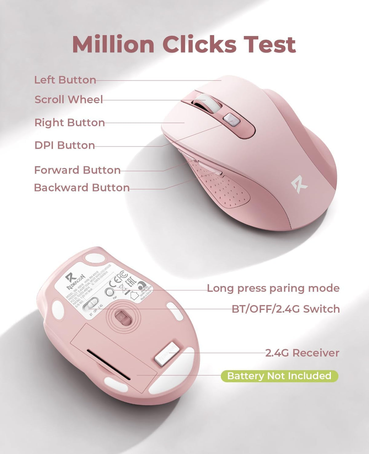 Redragon Mouse inalámbrico para laptop, mouse Bluetooth (BT5.0\/3.0...