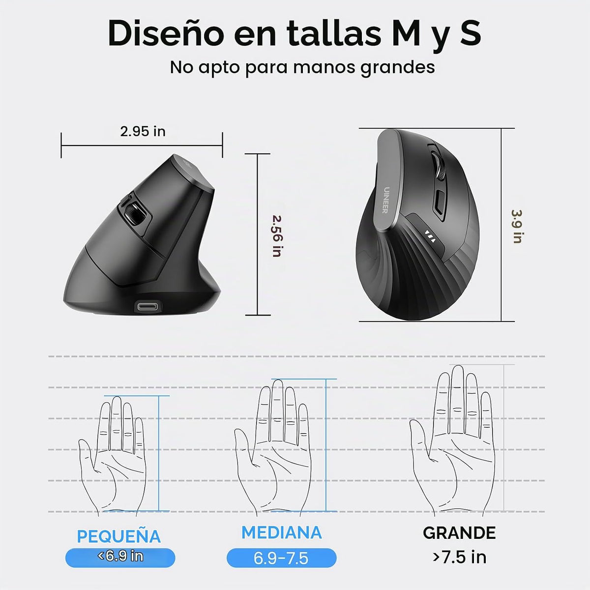 Uineer Ratón ergonómico vertical, inalámbrico de tres modos, duraci...