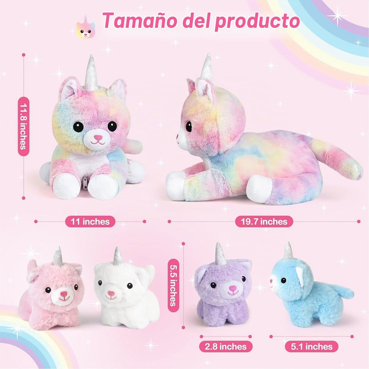 KMUYSL - Juguete de peluche con 4 bebés, diseño de unicornio y gato...