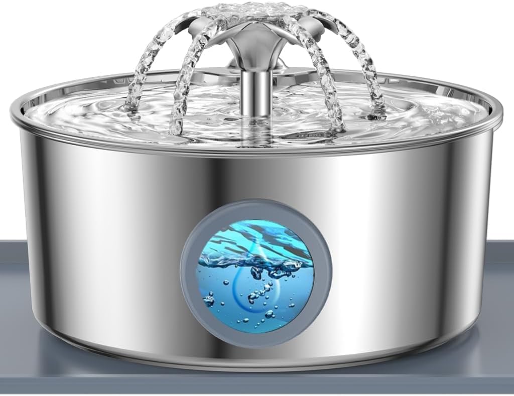 Fuente de agua para gatos, fuente para mascotas de acero inoxidable...