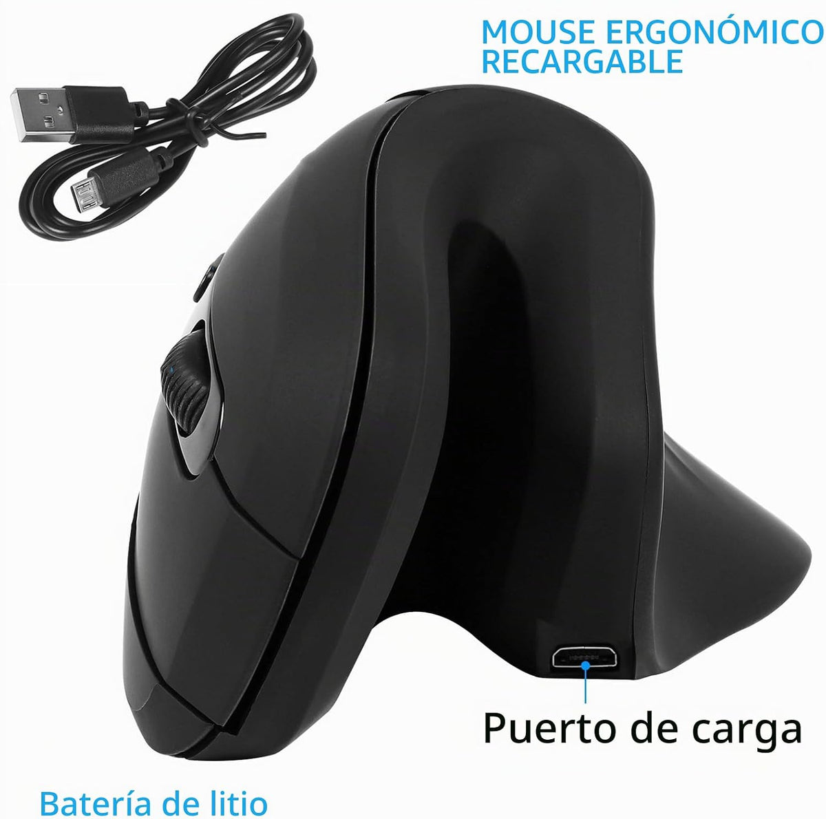 Ratón ergonómico inalámbrico, mouse Ergo vertical, recargable 2.4G...