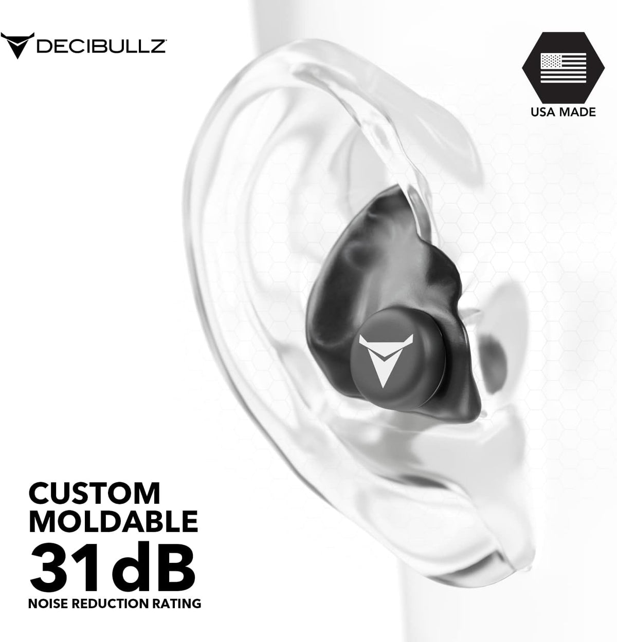 Decibullz - Tapones para oídos moldeables a medida, 31 dB NRR más a...