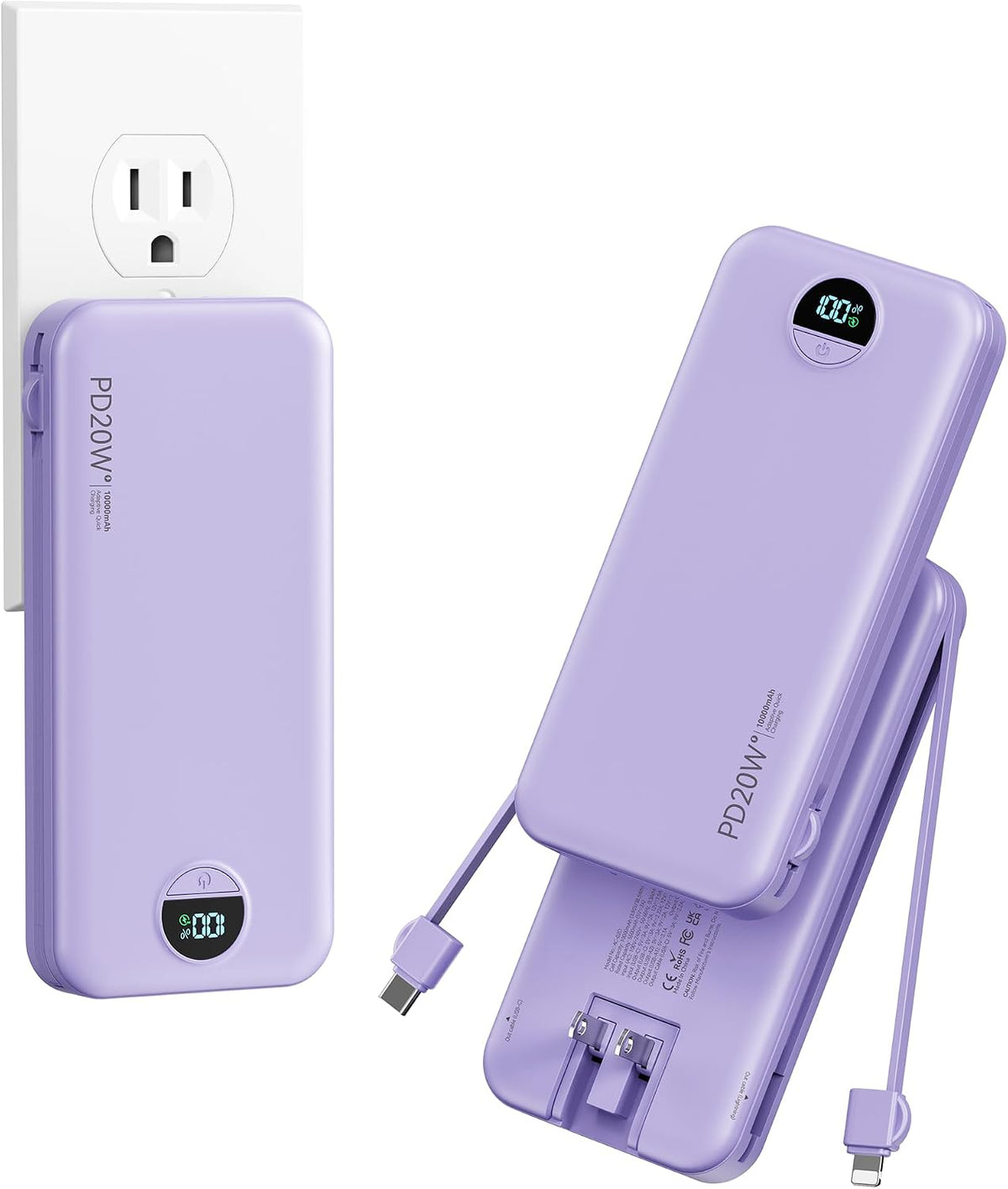 Cargador portátil Power Bank 10000mAh con cables integrados y enchu...