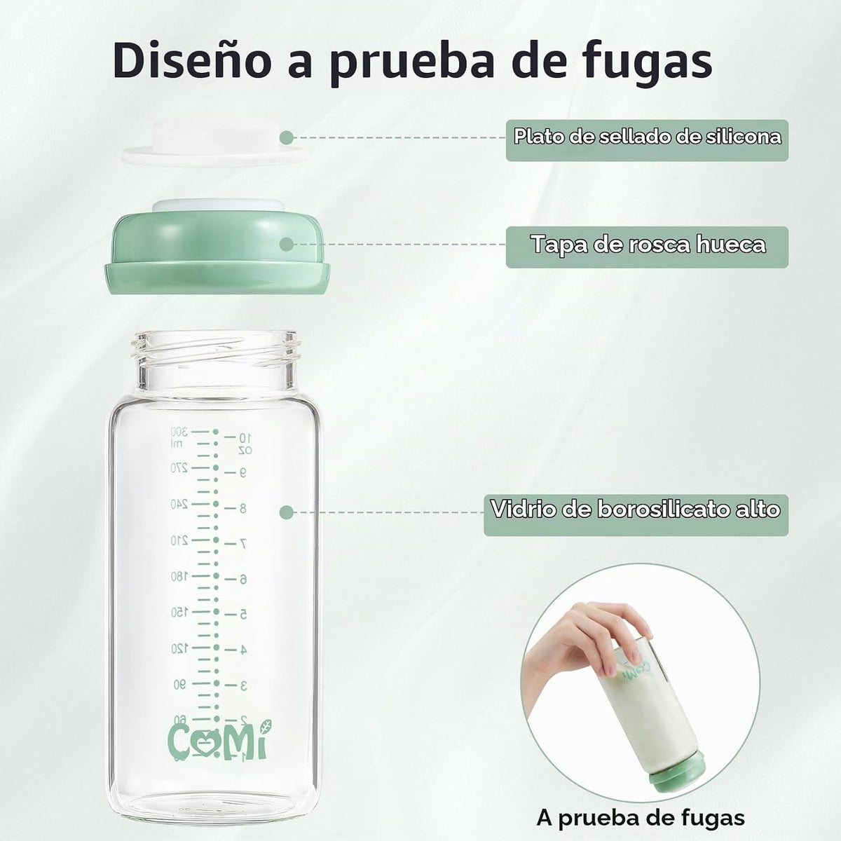 COMI Botella de almacenamiento y colección de leche materna de vidr...