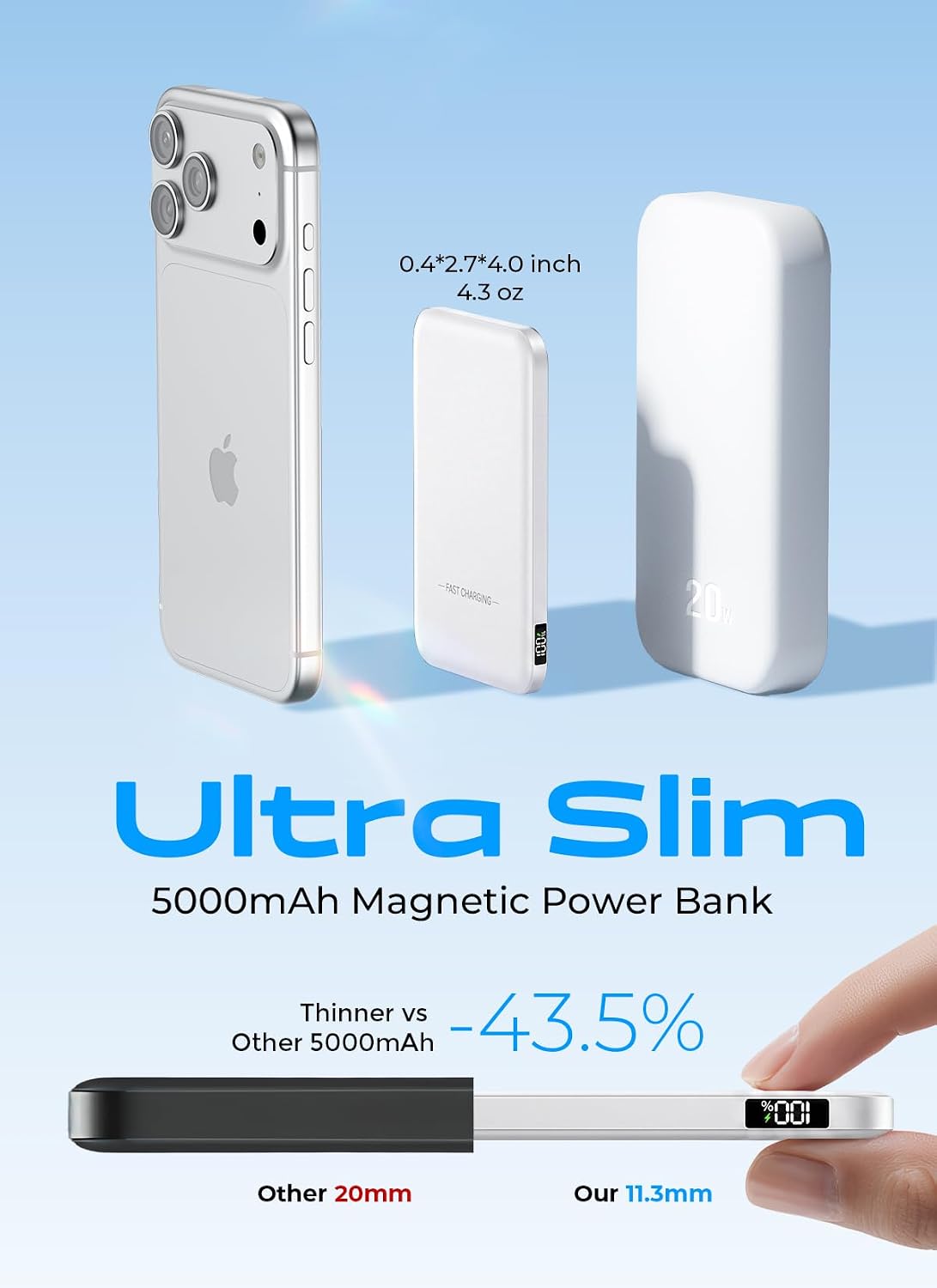 Aobbow para MagSafe Power Bank 5000mAh, cargador portátil inalámbri...