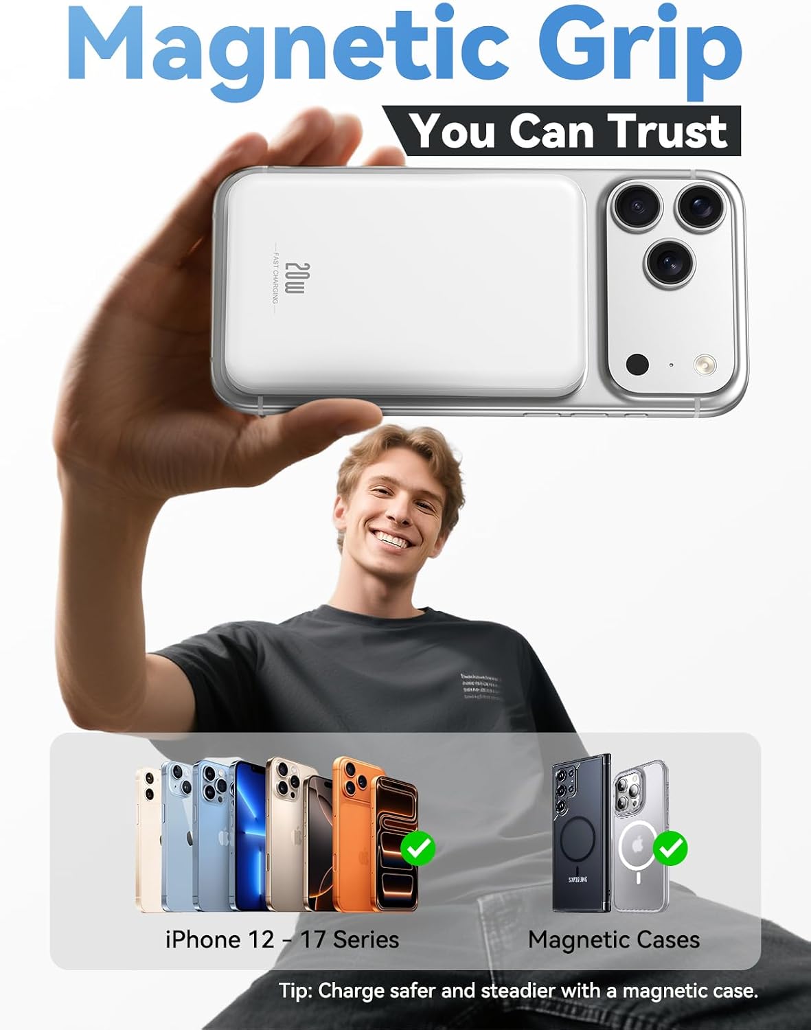 Aobbow Cargador portátil magnético, 10000 mAh, 20 W, cargador de ca...