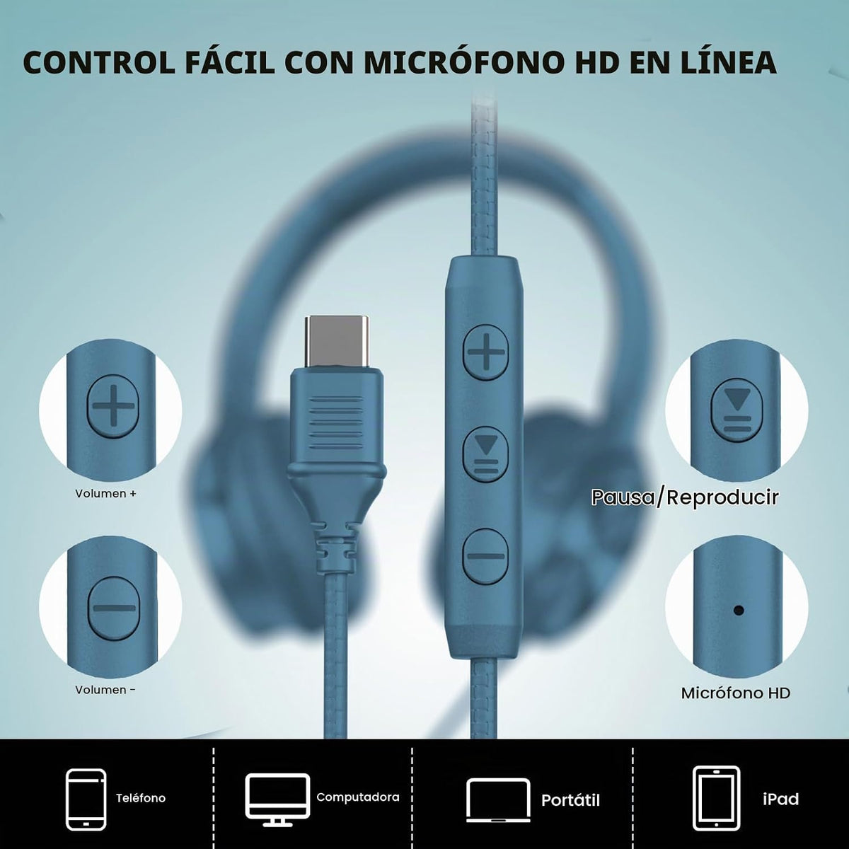 Cowyawn Auriculares USB C con cable, auriculares USB C con cable co...