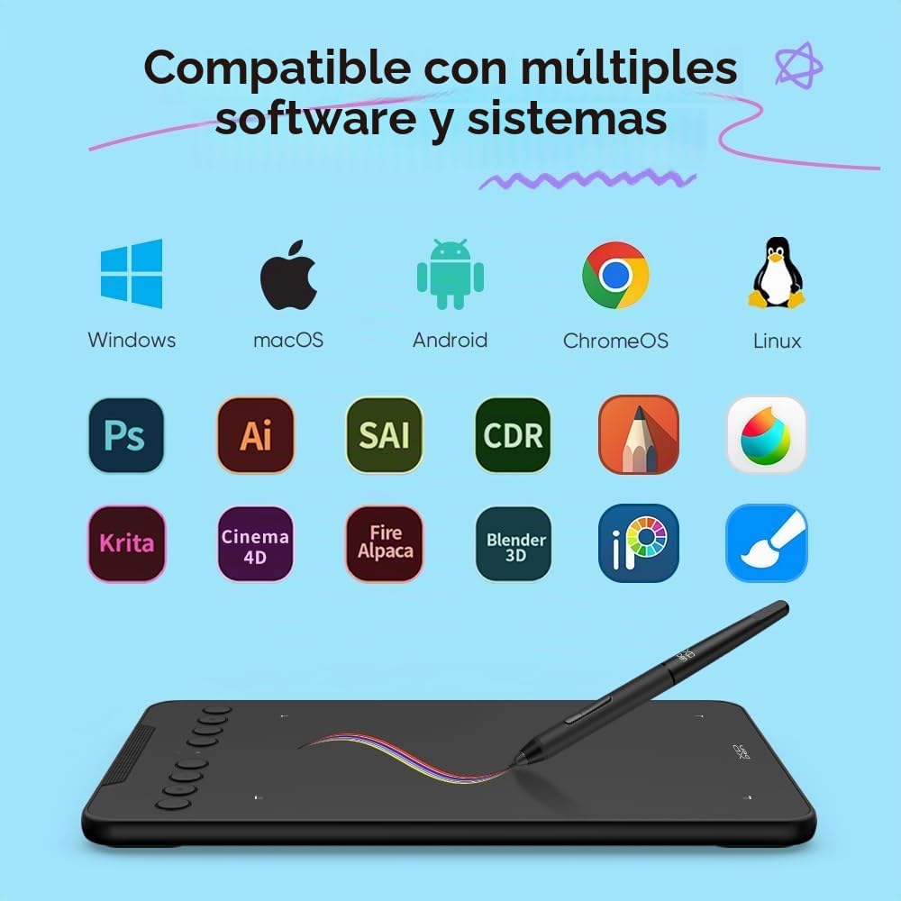 XPPen Deco mini7W V2 Tableta de dibujo inalámbrica, 16384 niveles d...