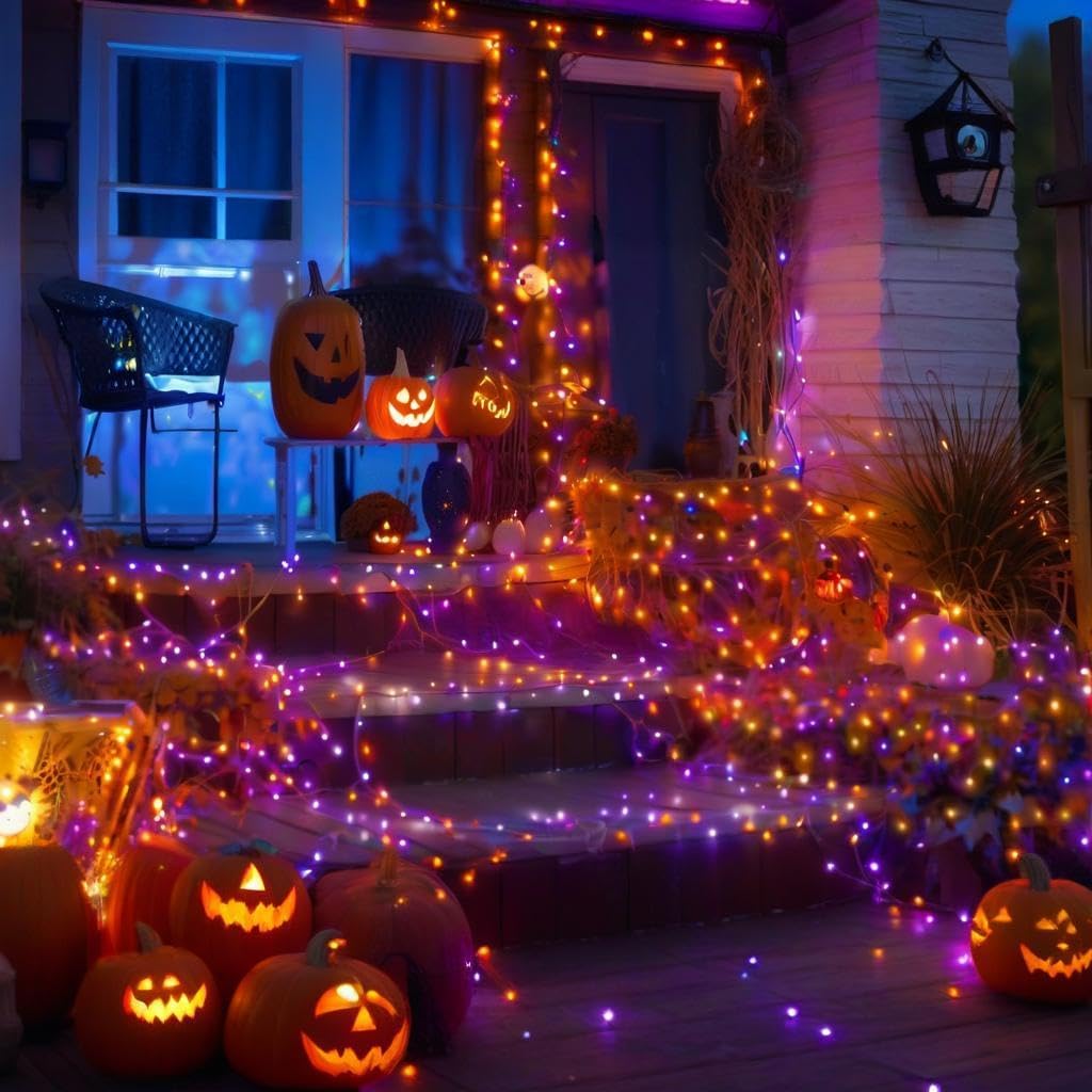 75.8FT 200 LED conectables luces de Halloween naranjas y moradas pa...