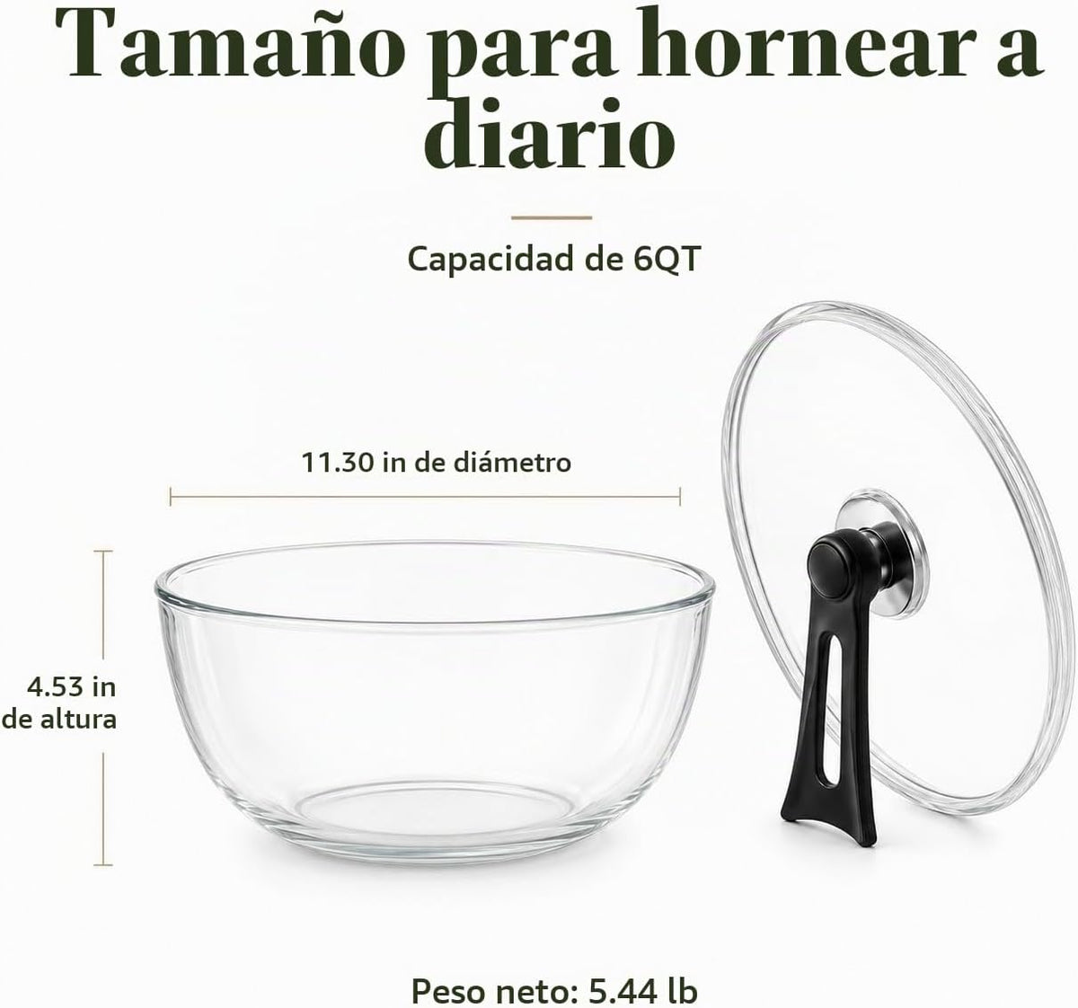 Tazón grande de vidrio para hacer pan de masa madre de 6 cuartos de...