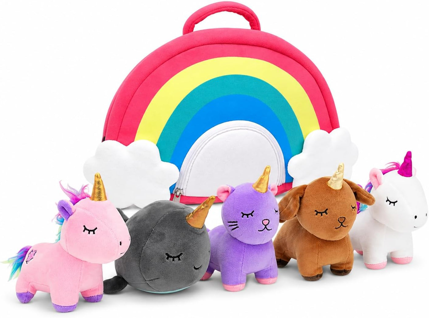 PixieCrush Juego de animales de peluche de unicornio, 5 juguetes de...