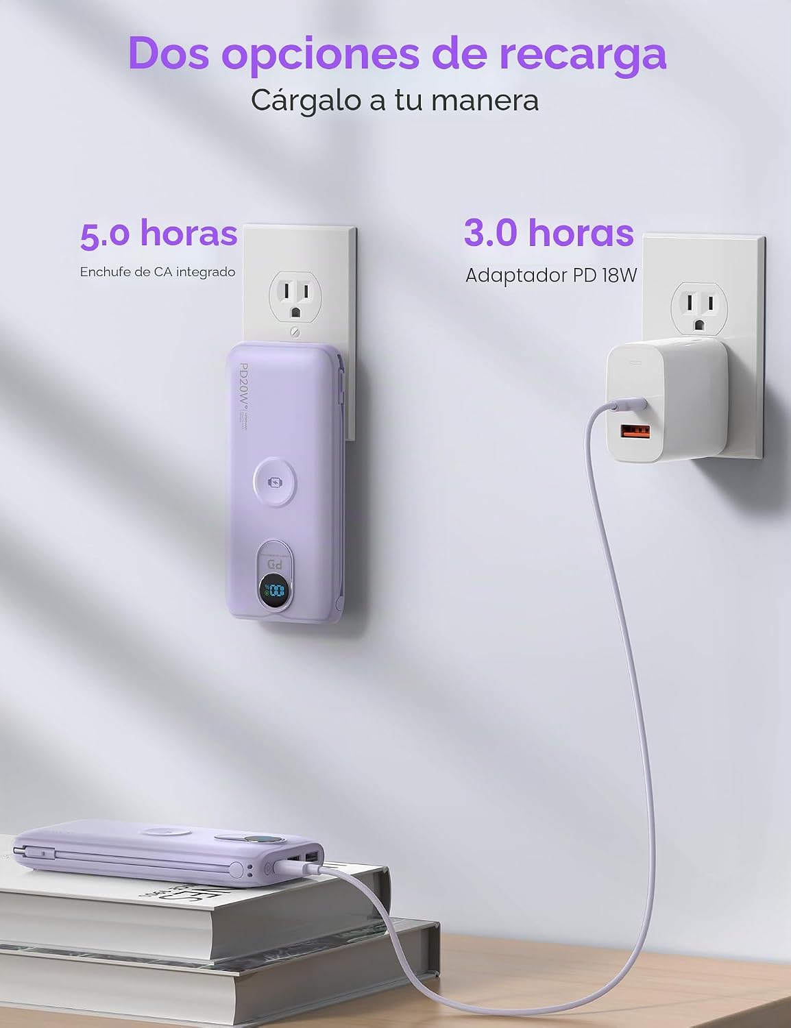 Cargador portátil Power Bank 10000mAh PD20W con cables incorporados...