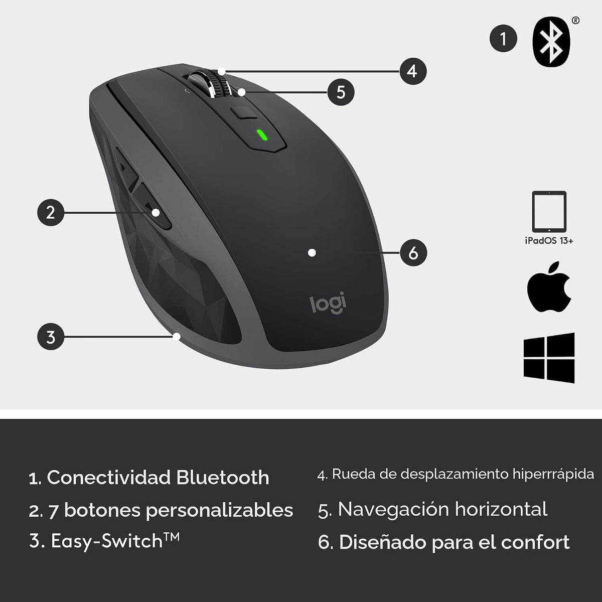 Logitech Mouse inalámbrico compacto MX Anywhere 2S Bluetooth Editio...