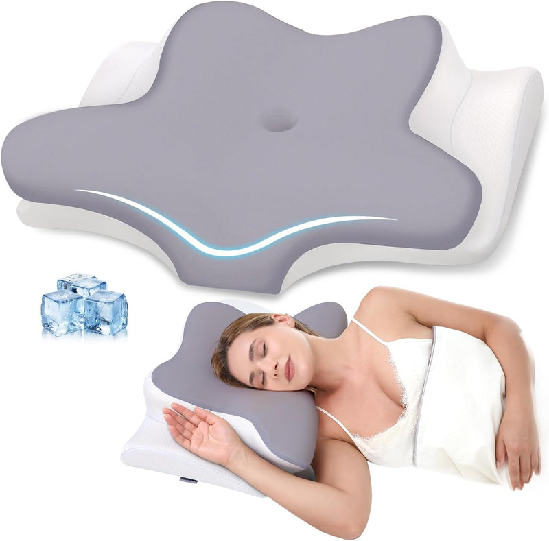 Missleep Almohada cervical para cuello, almohada ergonómica de espu...