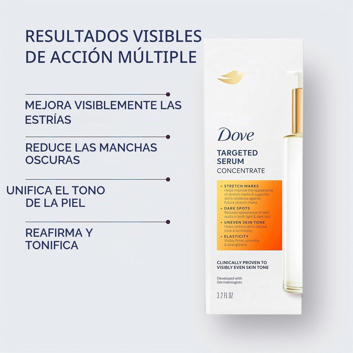 Dove Suero dirigido multiusos para estrías, manchas oscuras, tono d...