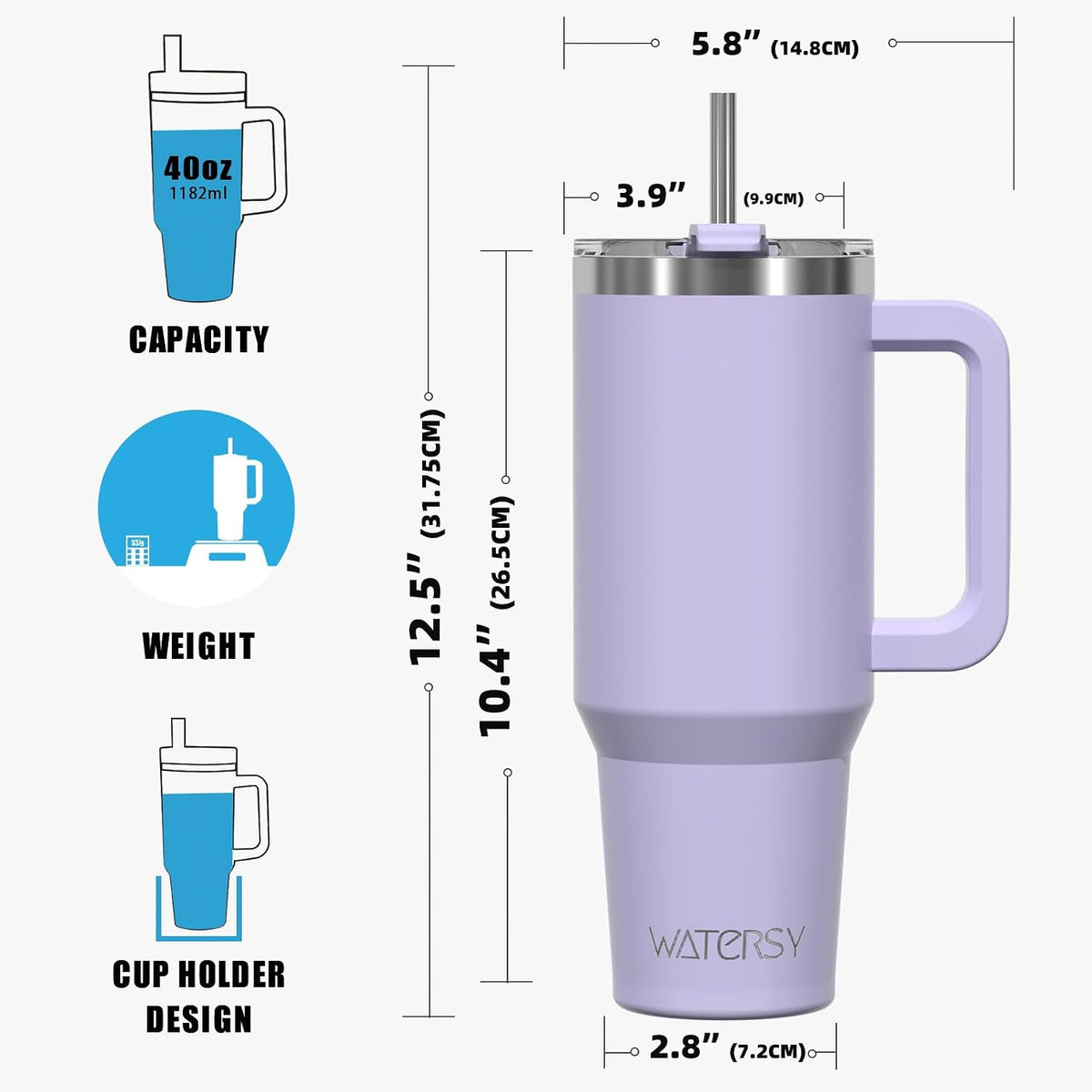 Vaso de 40 onzas con asa, vaso con tapa y popote, taza aislada de d...
