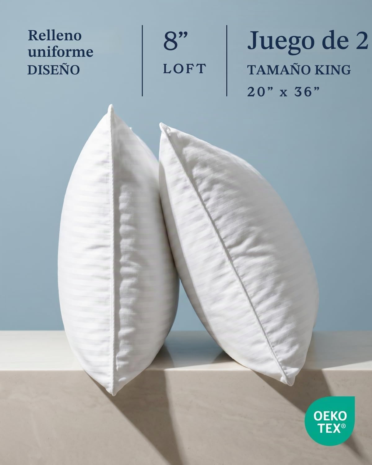 Beckham Hotel Collection Juego de 2 almohadas de cama tamaño King,...