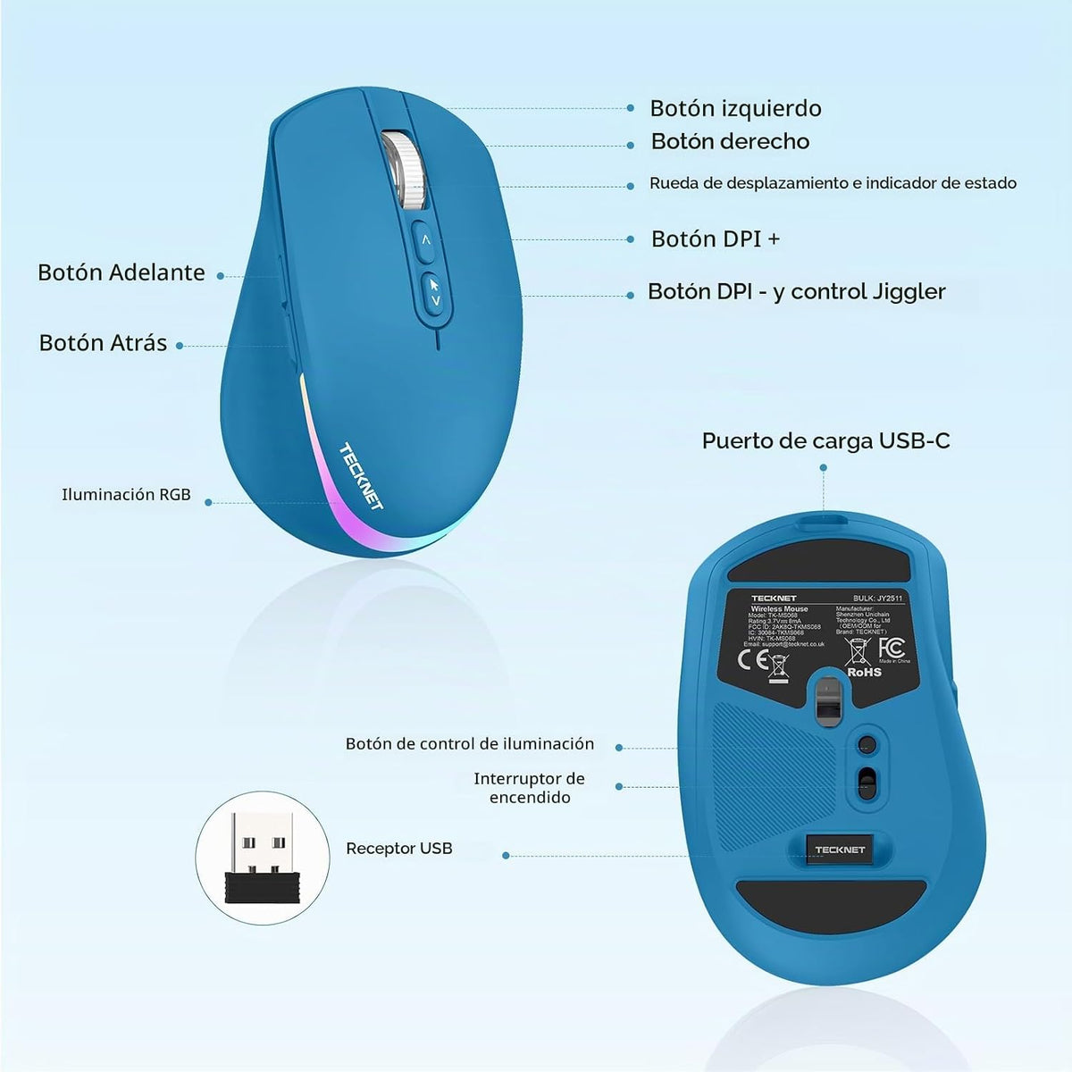 TECKNET Ratón inalámbrico Jiggler, mouse recargable con motor de mo...