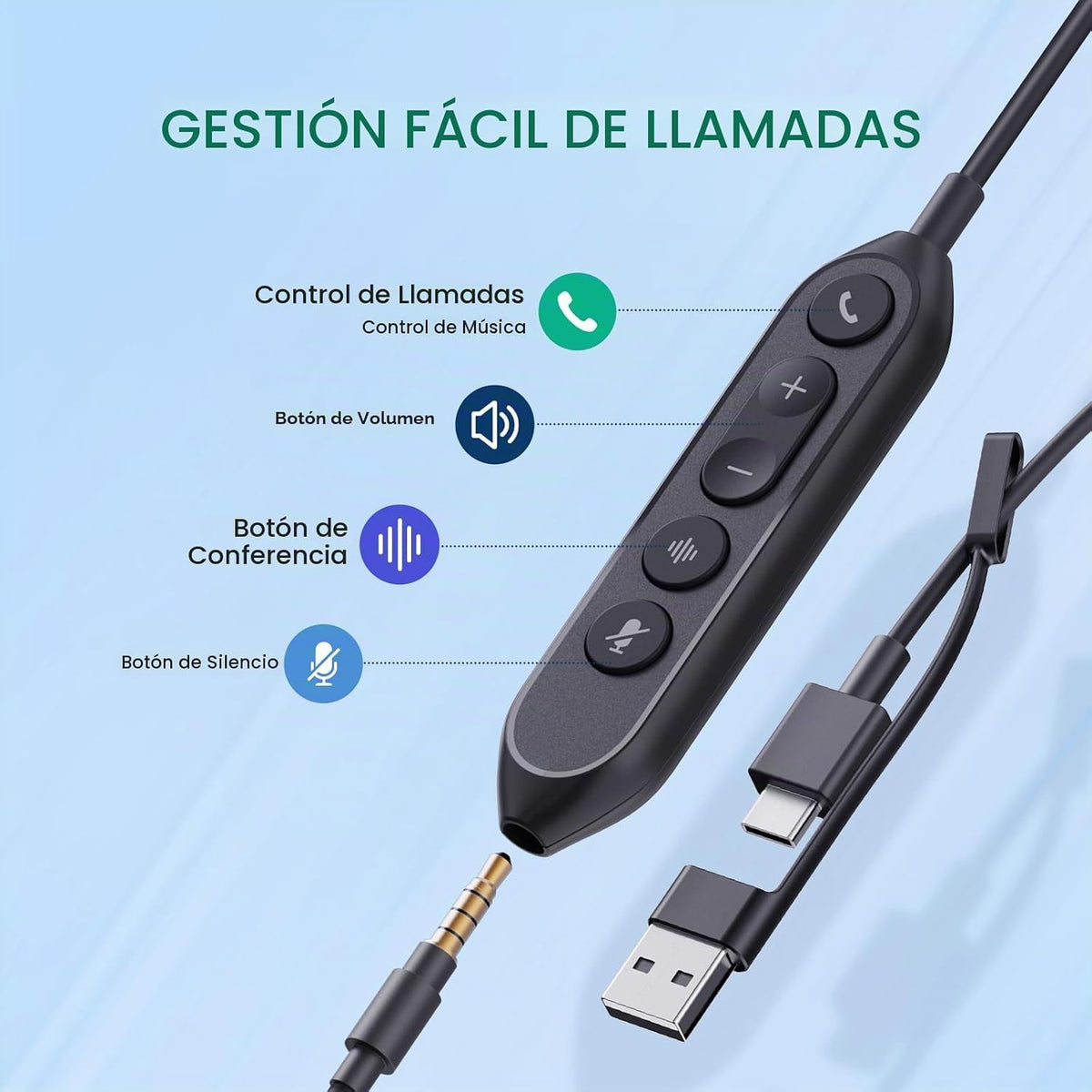 Yealink Auriculares con cable UH42 SE, USB-A\/C y 0.1 in, controles...