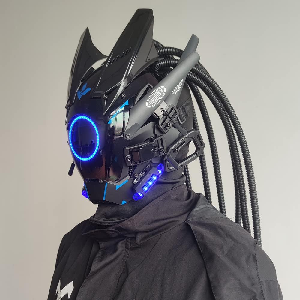 KYEDAY Máscara punk cosplay para hombres, luz redonda con trenzas m...
