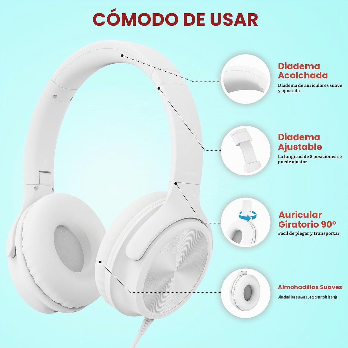 Cowyawn Auriculares USB C con cable, auriculares USB C con cable co...