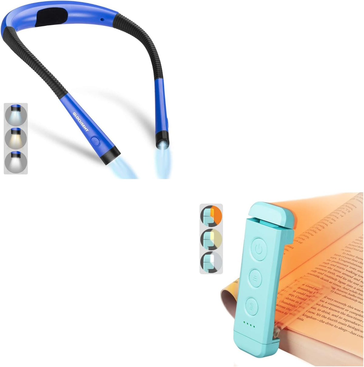Glocusent Luz de libro, luz de cuello flexible, luz de libro para l...