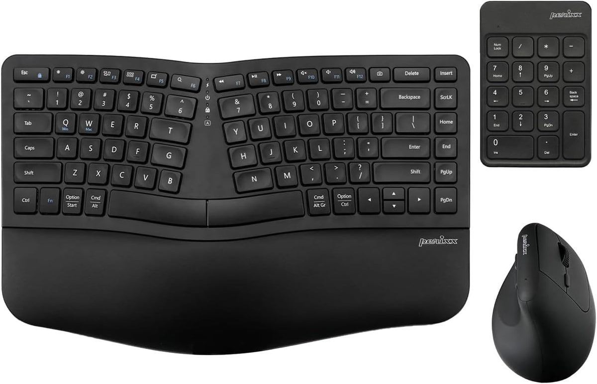Perixx PERIDUO-606IIA Teclado ergonómico compacto inalámbrico 3 en...