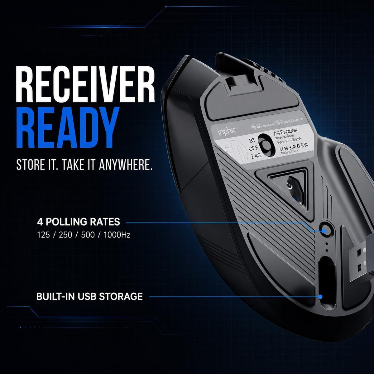 INPHIC Ratón inalámbrico A9 Explorer para portátil, 2.4G\/Bluetooth...