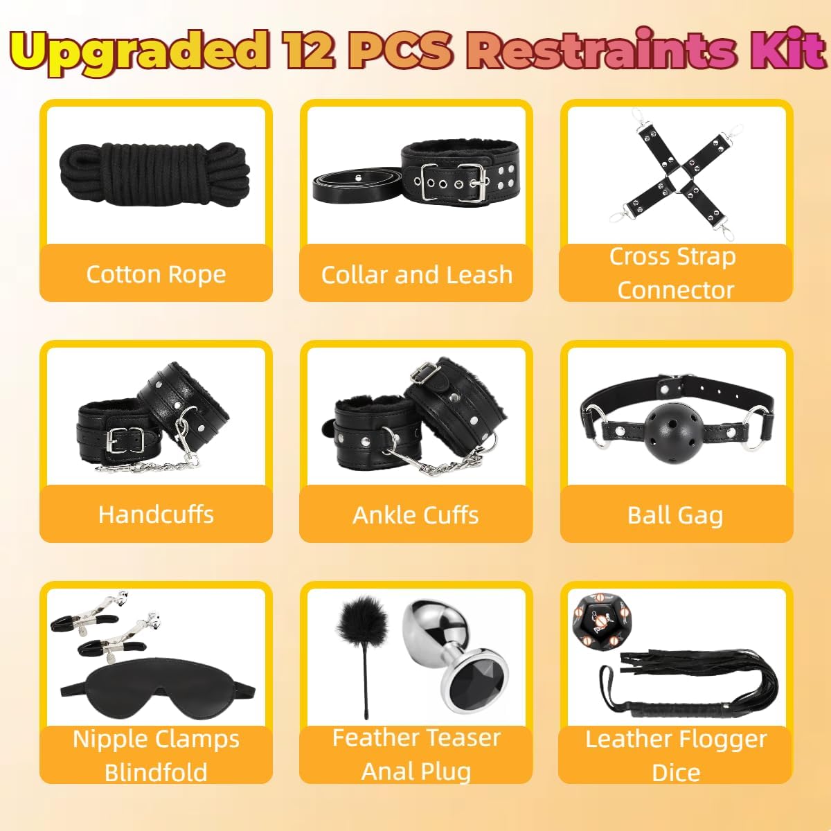 Kits de Restricciones de Bondage Sexual Juguetes BDSM 12 Piezas Esp...