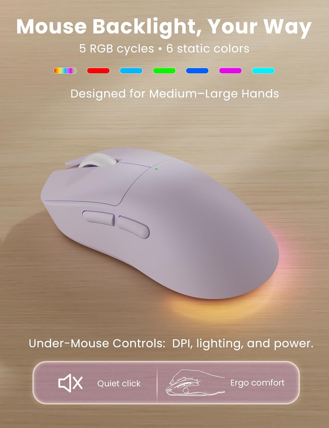 Combo de teclado y mouse inalámbricos ergonómicos morados, teclado...