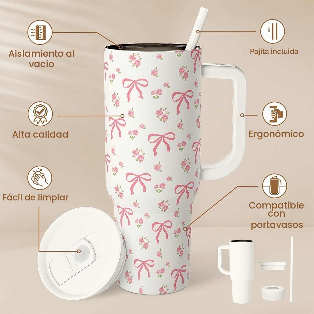 SANDJEST Vaso con Asa de 40oz, Tazas Aisladas de Acero Inoxidable c...