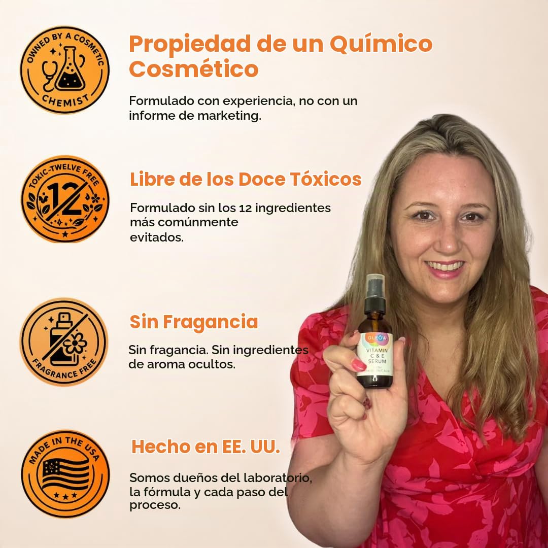 GLEOW - Suero de vitamina C para rostro con ácido hialurónico y vit...