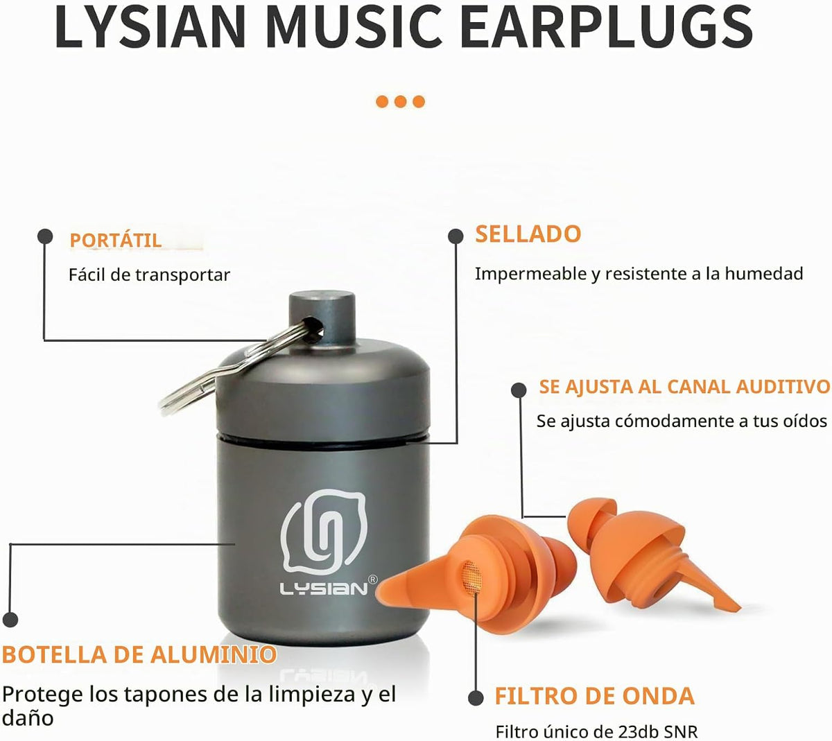 LYSIAN Tapones para los oídos de concierto de alta fidelidad, 23 dB...
