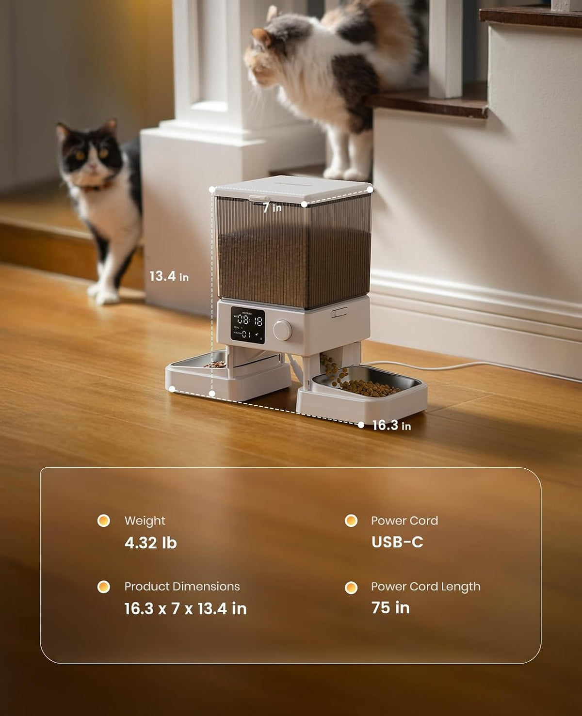 oneisall Comedero automático para gatos para 2 gatos, 20 tazas\/5 l...
