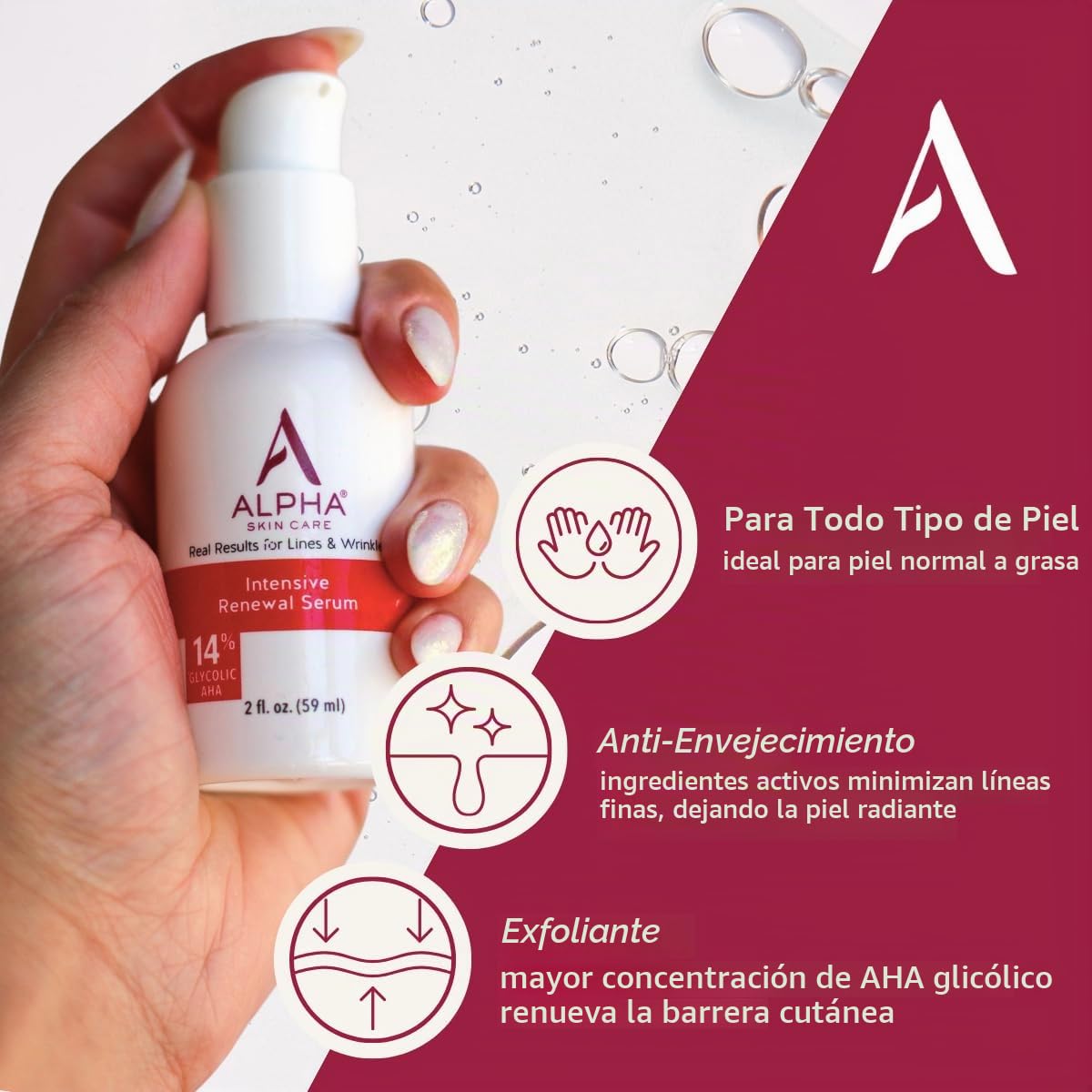 Alpha Suero renovador para el cuidado de la piel, 14% AHA glicólico...