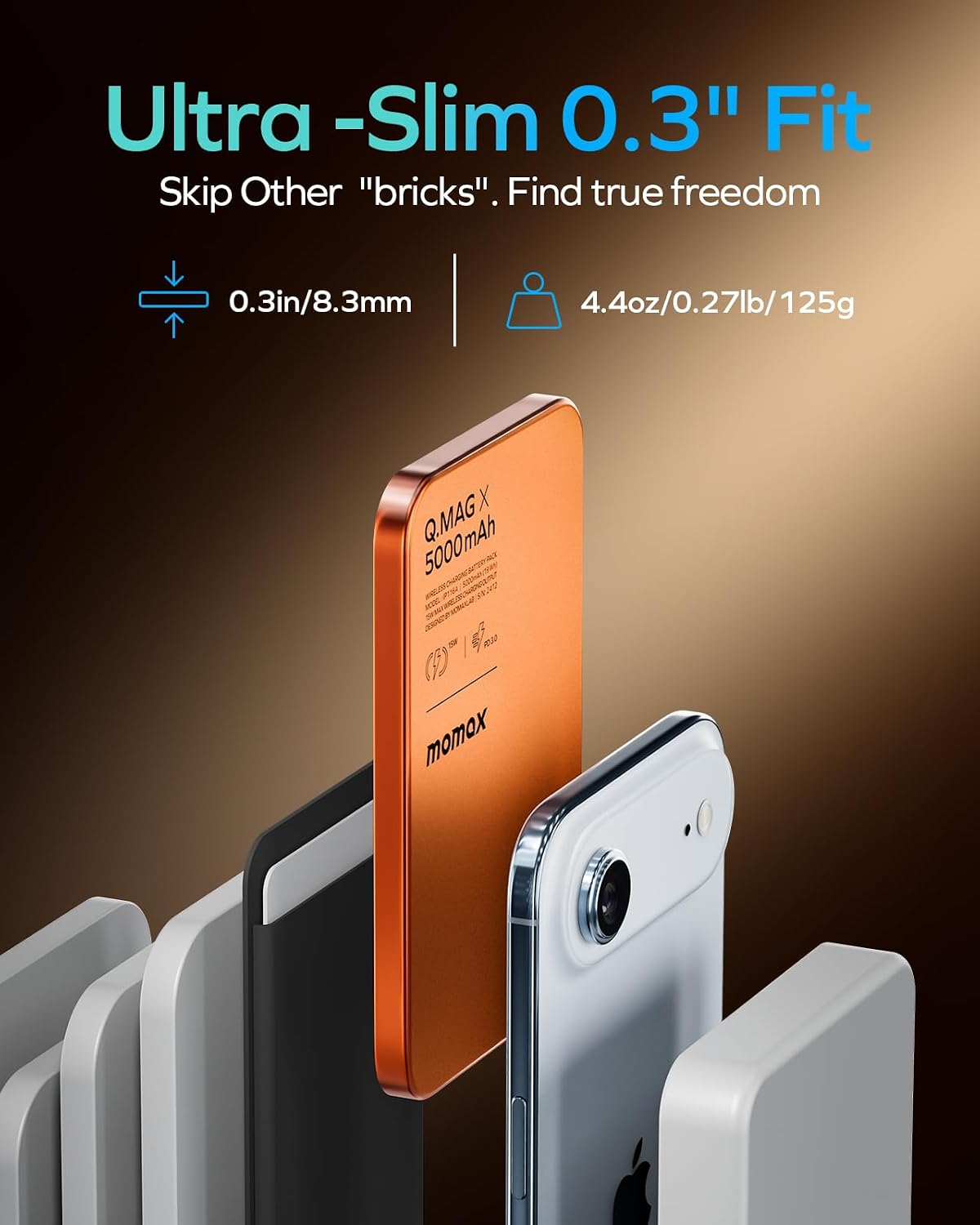 MOMAX Banco inalámbrico magnético del poder, 5000mAh delgado 0,3...
