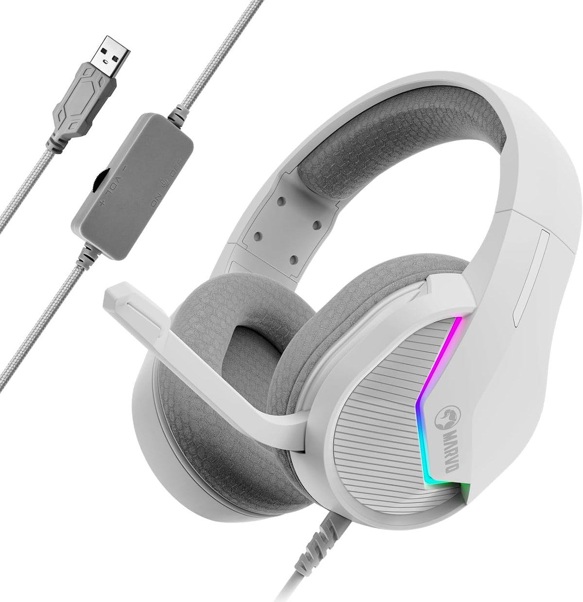 MARVO Auriculares USB para juegos con micrófono, auriculares con ca...